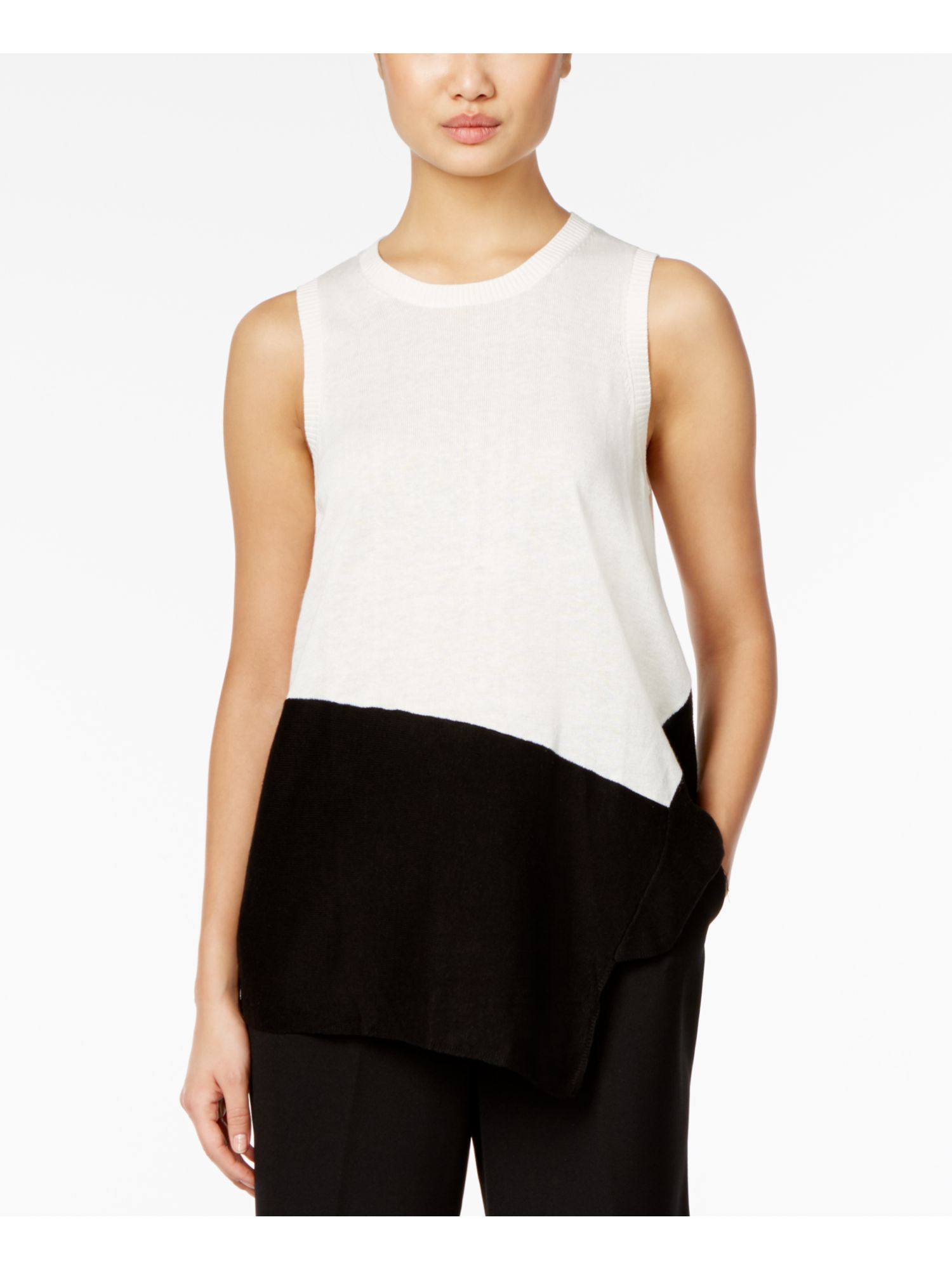 ANNE KLEIN $79 Womens New 1633 Black Color Block Top XL B+B